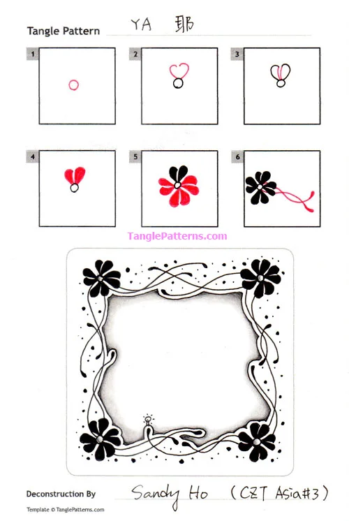 How to draw the Zentangle pattern Ya, tangle and deconstruction by Sandy Ho. Image copyright the artist and used with permission, ALL RIGHTS RESERVED. How to draw the Zentangle pattern Ya, tangle and deconstruction by Sandy Ho. Image copyright the artist and used with permission, ALL RIGHTS RESERVED.