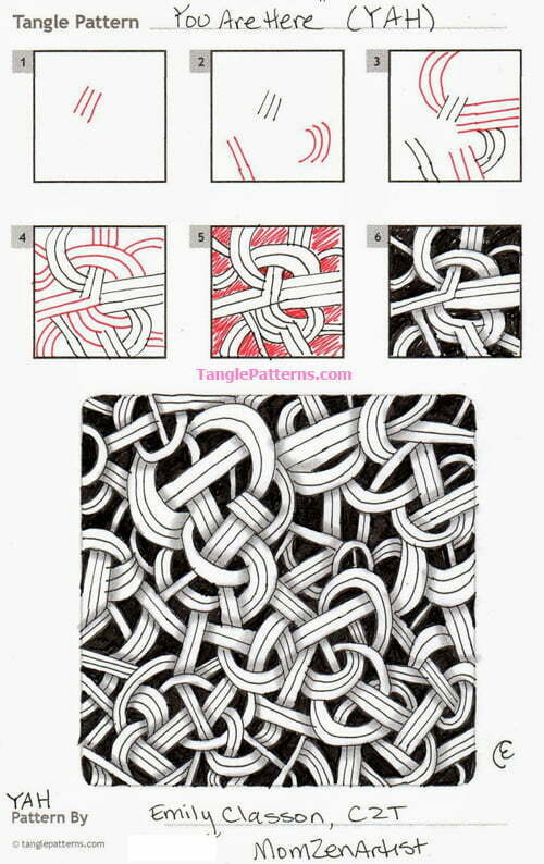 How to draw the Zentangle pattern YAH, tangle and deconstruction by Emily Classon. Image copyright the artist and used with permission, ALL RIGHTS RESERVED.