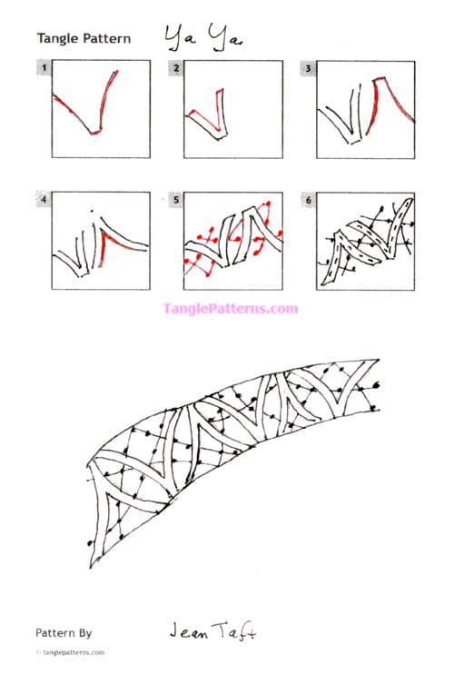 How to draw the Zentangle pattern YaYa, tangle and deconstruction by Jean Taft. Image copyright the artist and used with permission, ALL RIGHTS RESERVED.