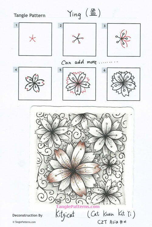 How to draw the tangle pattern Ying, tangle and deconstruction by CZT Cat Kwan. Image copyright the artist and used with permission, ALL RIGHTS RESERVED.