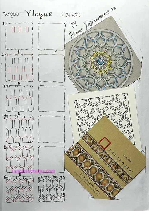 How to draw the Zentangle pattern Yloque, tangle and deconstruction by Rieko Yaginuma Image copyright the artist and used with permission, ALL RIGHTS RESERVED.