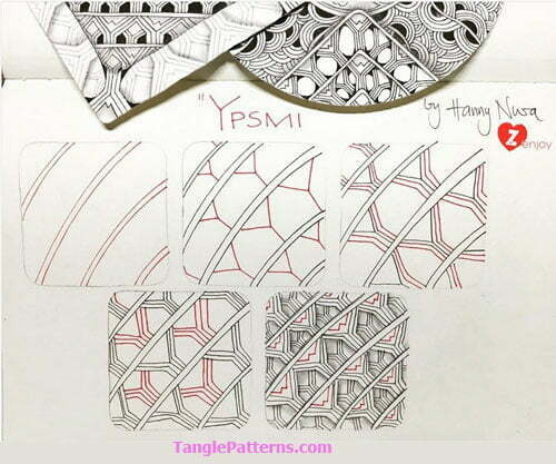 How to draw the Zentangle pattern Ypsmi, tangle and deconstruction by Hanny Waldburger. Image copyright the artist and used with permission, ALL RIGHTS RESERVED.