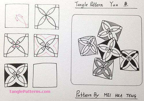 How to draw the Zentangle pattern Yuu, tangle and deconstruction by Damy (Mei Hua) Teng. Image copyright the artist and used with permission, ALL RIGHTS RESERVED.