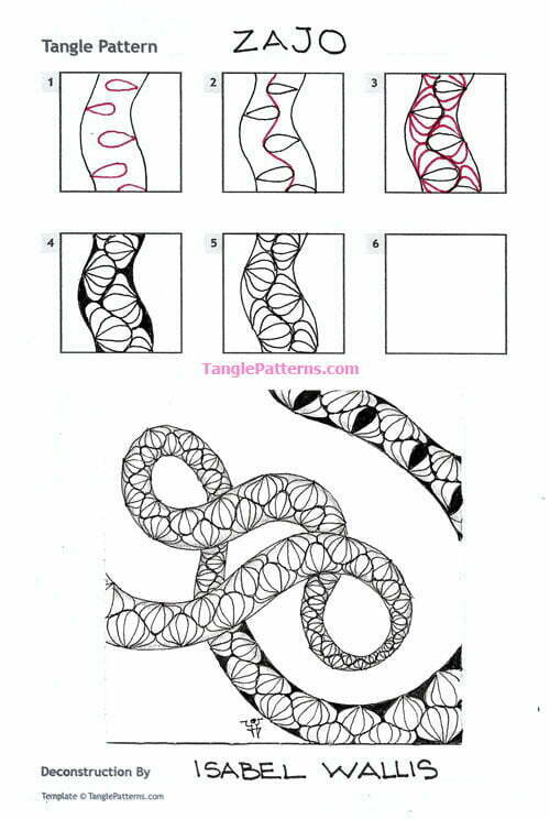 How to draw the Zentangle pattern Zajo, tangle and deconstruction by Isabel Wallis. Image copyright the artist and used with permission, ALL RIGHTS RESERVED.