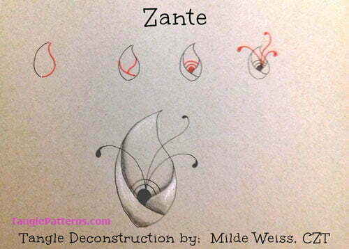 How to draw the Zentangle pattern Zante, tangle and deconstruction by Milde Weiss. Image copyright the artist and used with permission, ALL RIGHTS RESERVED.