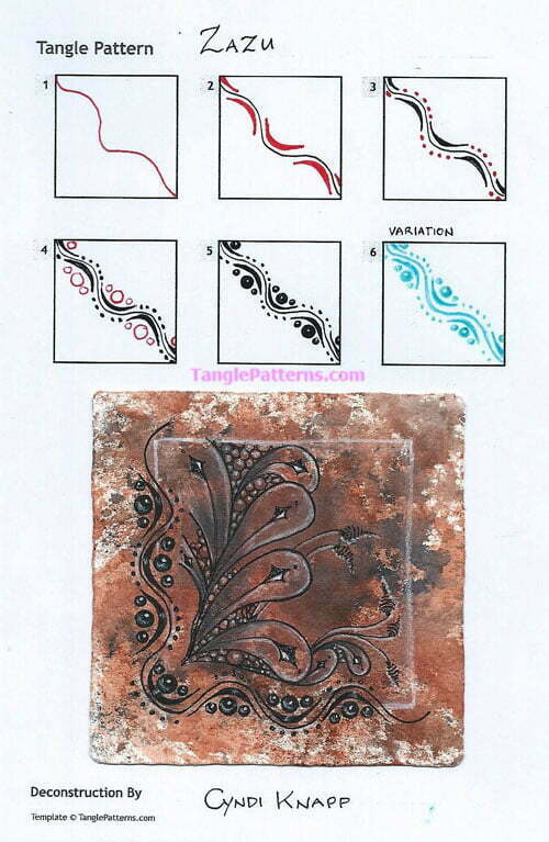 How to draw the Zentangle pattern Zazu, tangle and deconstruction by Cyndi Knapp. Image copyright the artist and used with permission, ALL RIGHTS RESERVED.