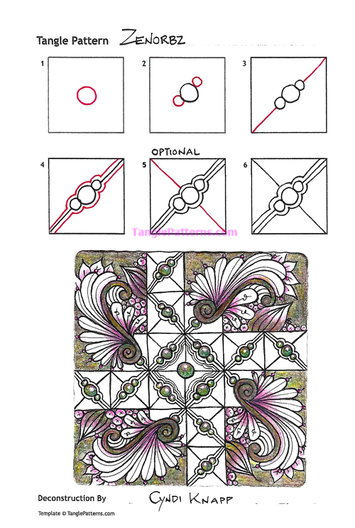 How to draw the Zentangle pattern Zenorbz, tangle and deconstruction by Cyndi Knapp. Image copyright the artist and used with permission, ALL RIGHTS RESERVED.