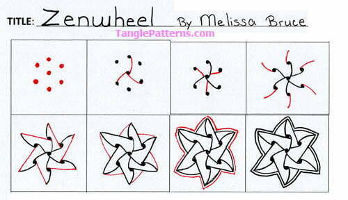 How to draw the Zentangle pattern Zenwheel, tangle and deconstruction by Melissa Bruce. Image copyright the artist and used with permission, ALL RIGHTS RESERVED.