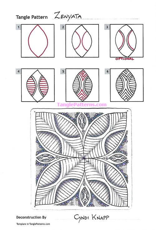 How to draw the Zentangle pattern Zenyata, tangle by and deconstruction by Cyndi Knapp. Image copyright the artist and used with permission, ALL RIGHTS RESERVED.