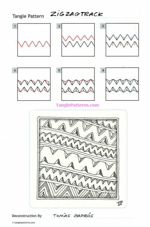 How to draw the Zentangle pattern Zig Zag Track, tangle and deconstruction by Tomàs Padrós. Image copyright the artist and used with permission, ALL RIGHTS RESERVED.