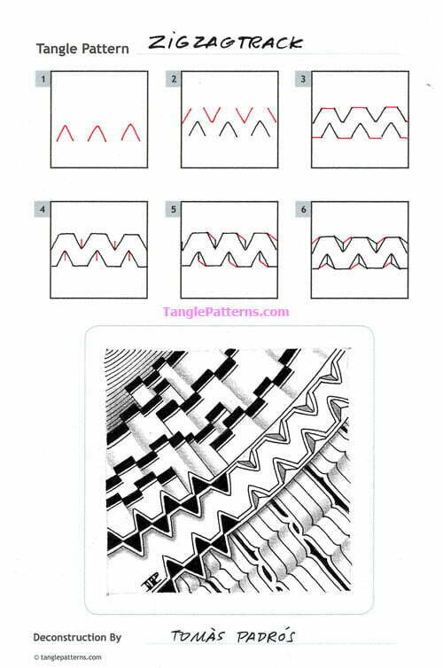 How to draw the Zentangle pattern Zig Zag Track, tangle and deconstruction by Tomàs Padrós. Image copyright the artist and used with permission, ALL RIGHTS RESERVED.