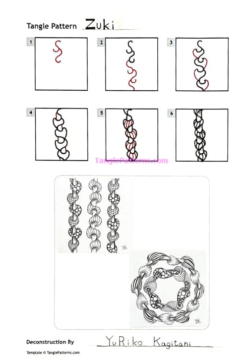How to draw the Zentangle pattern Zuki, tangle and deconstruction by Yuriko Kagitani. Image copyright the artist and used with permission, ALL RIGHTS RESERVED.