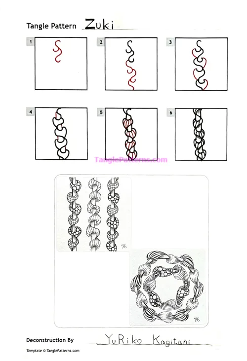How to draw the Zentangle pattern Zuki, tangle and deconstruction by Yuriko Kagitani. Image copyright the artist and used with permission, ALL RIGHTS RESERVED.