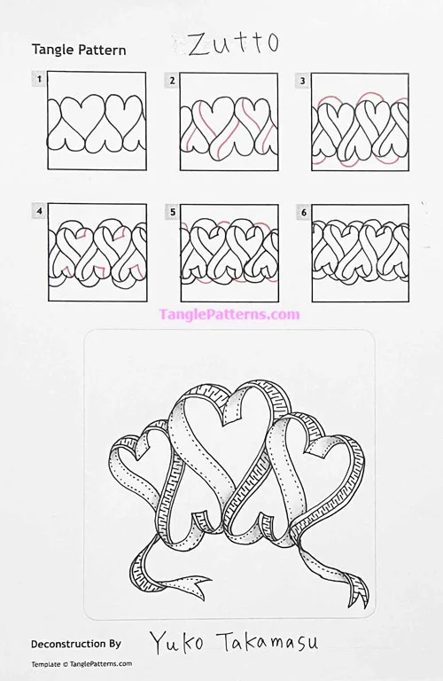 How to draw the Zentangle pattern Zutto, tangle and deconstruction by Yuko Takamasu. Image copyright the artist and used with permission, ALL RIGHTS RESERVED.