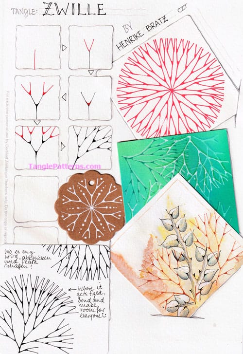 How to draw the Zentangle pattern Zwille, tangle and deconstruction by Henrike Bratz. Image copyright the artist and used with permission, ALL RIGHTS RESERVED.